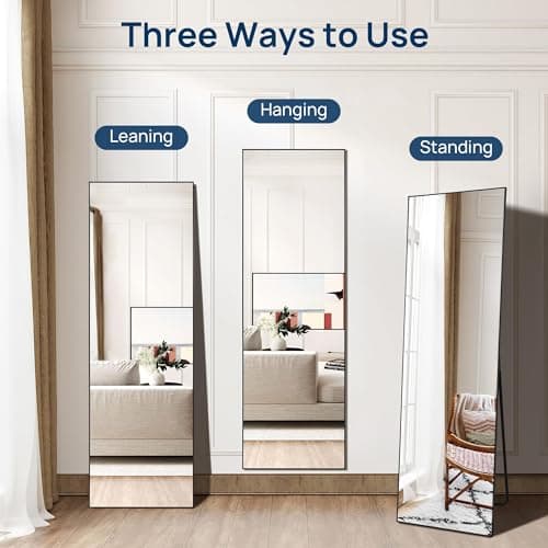 ENJOYBASICS 63"x20" Full Length Mirror with Stand, Large Body Mirror for Wall or Floor, Aluminum Alloy Frame, for Bedroom, Living Room, Dressing Room, Black 6