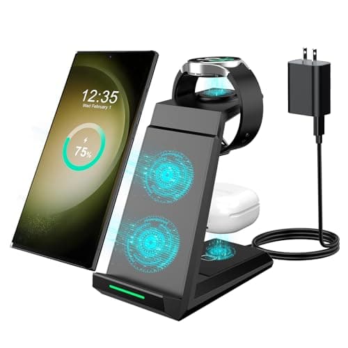 Wireless Charger for Samsung, ADADPU 3 in 1 Charging Station for Multi Devices Fast Charger Stand Dock for Galaxy S25 S24 S23 S22 S21,Galaxy Watch 7/6/5/4/3/Pro,Galaxy Buds(with 5ft Cable & Adapter)