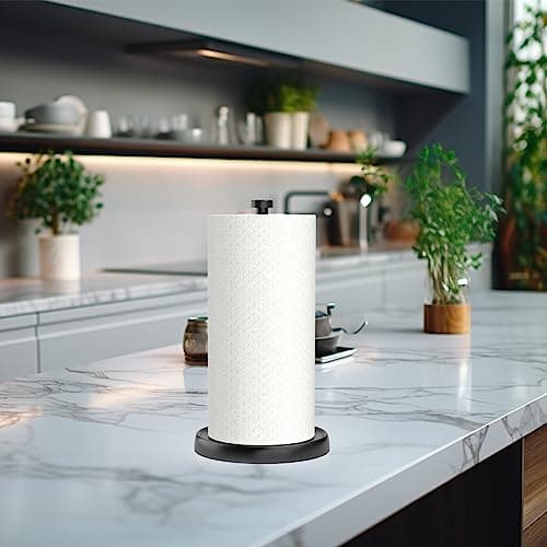 Paper Towel Holder Countertop, One-Handed Tear, Stainless Steel, Weighted Base, Black, Paper Towel Roll Holder Stand with Ratchet Mechanism for Kitchen Bathroom Farmhouse Essentials Decor Accessories 8