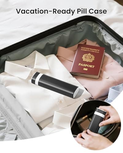 Betife Travel Pill Organizer Weekly 7 Day, Compact Daily Pill Box, Portable Medicine Case, Cute Pill Holder for Vitamins Supplements, Drawer-Shaped Pills Organizer (Black) 7