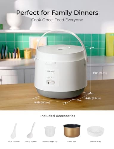 CUCKOO Basic Rice Cooker 10-Cup Uncooked / 20-Cup Cooked, Large Rice Maker and Warmer with Nonstick Inner Pot, Easy to Use with Auto Keep Warm, Includes Steam Tray, White (CR-1095) 6