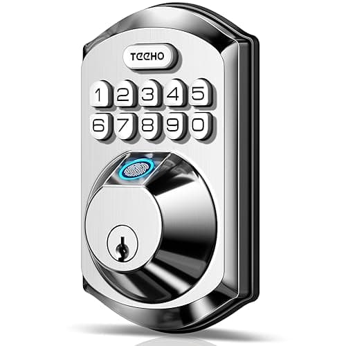 TEEHO TE002 Fingerprint Door Lock - Keyless Entry Electronic Keypad Deadbolt with 2 Backup Keys - Auto Lock - Easy Installation - Smart Locks for Front Door - Satin Nickel