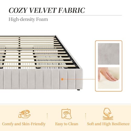 Yaheetech Queen Bed Frame Upholstered Platform Bed with 3 Storage Drawers, Large Storage Space/Strong Wooden Slats/Non-Slip and Noise-Free/No Fixed Headboard/No Box Spring Needed/Beige Queen Bed 5