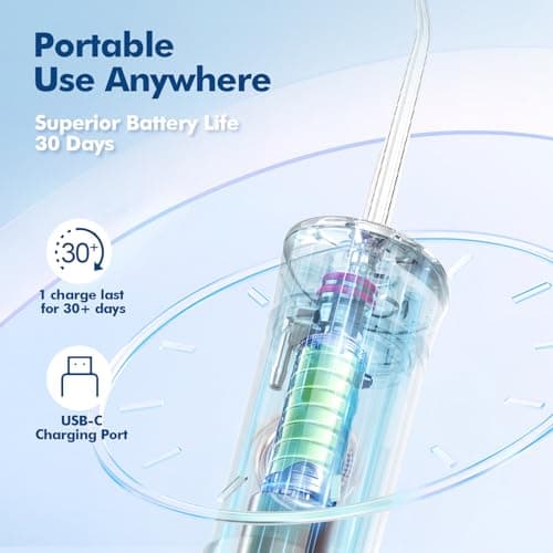 Bezvoi Water Flosser Mini Cordless Portable: 5 Modes Travel Water Dental Floss with Telescopic Water Tank, IPX7 Waterproof Oral Irrigator for Teeth Cleaning Gums,Orthodontic,Braces Care (Sky Blue) 6