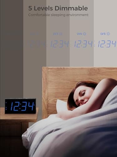 Digital Dual Alarm Clocks for Bedrooms, Large Big Numbers Display Electric Alarm Clock with Battery Backup, USB Port, Adjustable Alarm Volume, Dimmer, Easy to Set LED Desk Clock with Adapter Powered 5