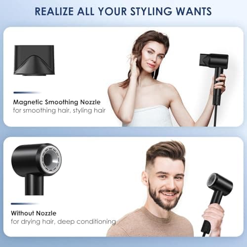 Hair Dryer - 150000 RPM High-Speed Blow Dryer with Negative Ionic Care for Fast Drying. Lightweight, Low Noise Design with 4 Temps/2 Speeds and Magnetic Nozzle (Black) 5