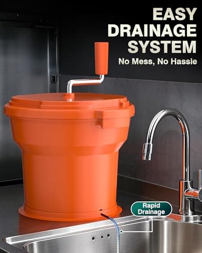 PYY Commercial Salad Spinner - 2.5 Gallon Salad Dryer w/Silicone Anti-slip Mat & Draining Hose, 10Qt Manual Salad Spinner for 3 Heads of Lettuce Spinner Large for Catering 6