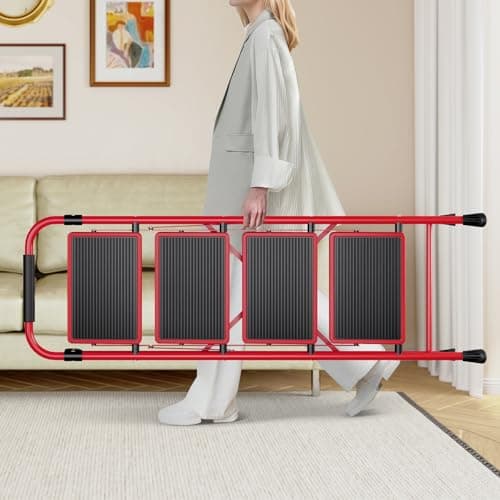 KINGRACK Step Ladder, Folding Ladder with Non-Slip and Wide Pedal, Small Ladders with Handle, Heavy Duty Steel Ladder, Lightweight Step Ladder (Red, 4 Step Ladder) 8