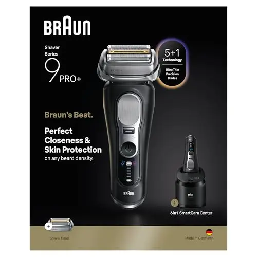 Braun Series 9 PRO+ Electric Shaver, Pro SensoAdapt, 6in1 SmartCare Center, Wet & Dry Razor, 9660CCPS, Black 9