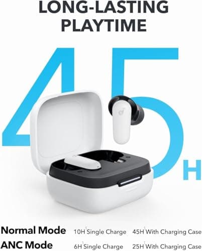 Soundcore P30i by Anker Noise Cancelling Earbuds, Strong and Smart Noise Cancelling, Powerful Bass, 45H Playtime, 2-in-1 Case and Phone Stand, IP54, Wireless Earbuds, Bluetooth 5.4 (White) 5