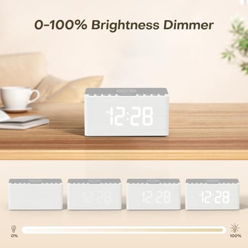 ANJANK Wooden Sound Machine Alarm Clock for Bedroom, Bluetooth Speaker, 20 Soothing Sounds, 0-100% Dimmer, Wireless Charging Station for iPhone/Samsung, Sleep Timer, White Noise Machine for Sleeping 6