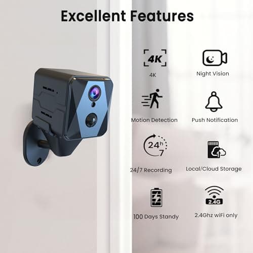 vebiliki 4K Spy Camera with SD Card, Hidden Camera Mini Wireless Security Cam with AI Motion Detection, Auto Night Vision, Cloud/Local Storage, 100-Day Standby Nanny Cam for Home Monitoring 3