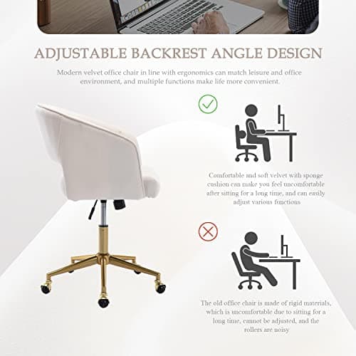 Eifizek Velvet Office Desk Chair, Modern Home Desk Chair with Wheels & Gold Base, Swivel Vanity Chair for Bedroom, Office, Vanity Study (Beige) 7