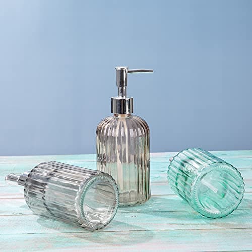 Cutiset Bathroom Accessories Set, 15oz Glass Soap Dispenser Bottle for Bath Decor, 3 Pack Set 5