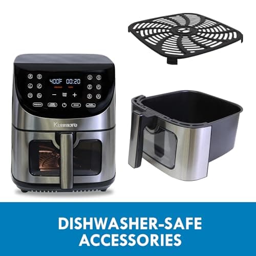 Kenmore Air Fryer - 8 quart aerogrill, non-stick frying basket, french fry, digital touch screen, 12 presets, freidora eléctrica, countertop cooking kitchen appliance, stainless steel, black 5