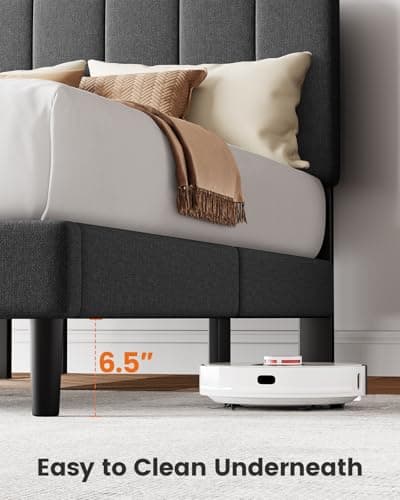 Pipishell Queen Bed Frame with 12 Thickened Legs&Fabric Upholstered Headboard,1300 lbs Strong Weight Capacity, Adjustable Headboard, No Box Spring Needed, Easy Assembly, Underbed Storage（Solid Wooden） 5