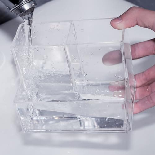 HSYMQ Desktop Clear Pen Holder with 3 Compartments, Acrylic Pencil Holders, Desk Organizers and Accessories 6