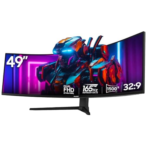 Gawfolk 49 Inch Ultra-Wide Curved Gaming Monitor, 165Hz Ultrawide PC Screen 3840x1080 Dual FHD, FreeSync, Height Adjustable, HDMI 2.1/DP 1.4, Compatible Wall Mount 100 * 100mm 9
