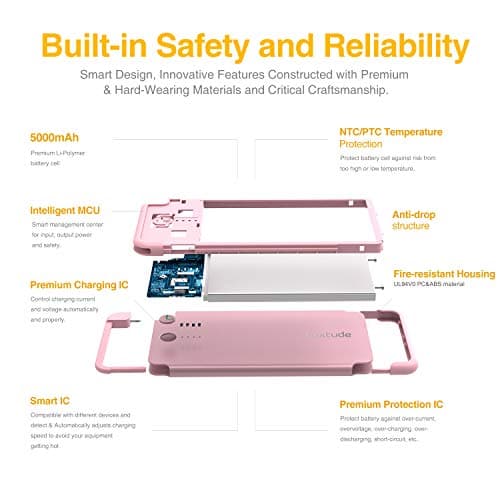 Luxtude Portable Charger iPhone Built in Lightning Cable (MFi Apple Certified), Ultra Slim Portable Phone Charger Thin Battery Pack, 5000mAh Power Bank for iPhone 14/13/12/11/10 etc. (Metal Pink) 8