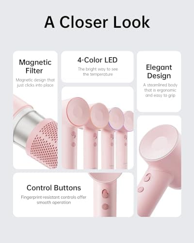 Laifen Hair Dryer SE, 200 Million Negative Ionic Blow Dryer with 105,000 RPM Brushless Motor 1400W Powerful Fast Drying High-Speed Low Noise Hairdryer with Magnetic Attachments 8