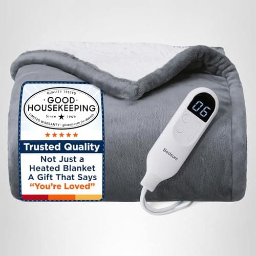 Bedsure Heated Blanket Throw Blanket - Fast Heating Electric Blanket, Soft Flannel Heated Throw with 4 Time Settings, 6 Heating Settings, Warm Gifts for Grandma & Grandpa & Seniors (50"x60", Grey) 10