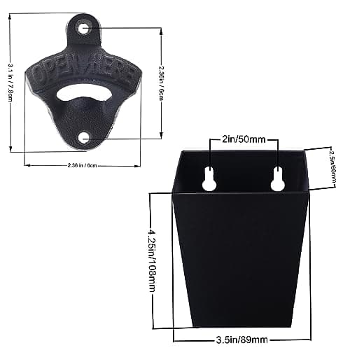 Jumiok Satin Black Cast Iron Bottle Opener Wall Mounted with Bottle Cap Catcher Narrow 5