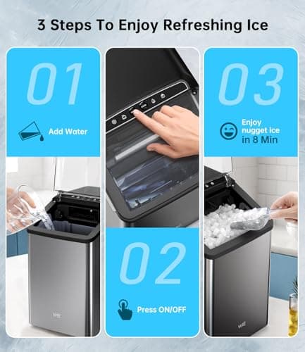 Ice Maker Nugget Countertop 40LBS Pebble Ice Machine,Quick Ice Making,Soft Crunchy Sonic Portable Small Frozen Ice Makers, Quiet Anti-Scale Self Cleaning Tabletop/Office/Home/Party/Camping,Metal Black 7