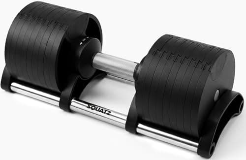 SQUATZ Adjustable Dumbbell, 9 Resistance Options Ranging From 4.5 To 70 lbs., Single Dumbbell with Twist Lock, Anti-Slip Metal Handle, Compact Home Gym Weights with Quick Change Plates, Secure Grip