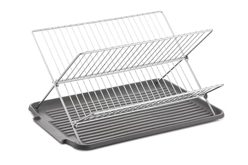 J&V TEXTILES Foldable Dish Drying Rack with Drainboard, Stainless Steel 2 Tier Dish Drainer Rack, Collapsible Dish Drainer, Folding Dish Rack for Kitchen Sink, Countertop, Cutlery, Plates (Gray) 8