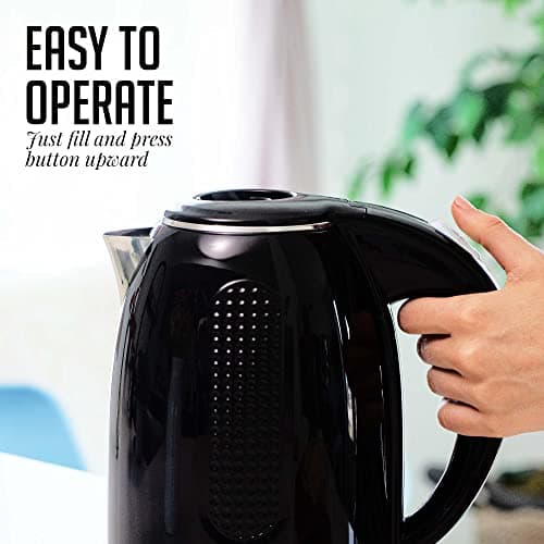 OVENTE 1.7L Double Wall Electric Tea Kettle, 1100W Water Boiler and Heater with Cool-Touch Exterior, Stainless Steel Insulated Interior, Auto Shut-Off, Boil-Dry Protection & Locking Lid, Black KD64B 8