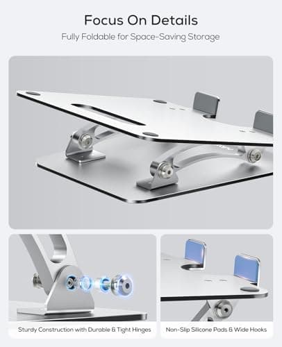 Nulaxy Ergonomic Adjustable Laptop Stand for Desk, Dual Foldable Computer Riser with Advanced Heat-Vent, Heavy-Duty Portable Notebook Holder for Posture Correction, Compatible with Mac 10-17" Laptops 6