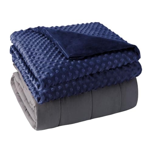 Weighted Blanket with Cover Twin Size Heavy Blanket Removable Soft Blue Blankets Microfiber Washable Heated Weighted Throw Blankets Winter Warm Weighted Comforter 15lbs, 48 * 72