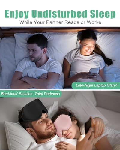 BeeVines 2 Pack 3D Contoured Sleep Mask Sleeping Eye Masks for Lash Extensions, Night Molded Mask with Adjustable Strap, 100% Block Light Eye Shade Cover for Traveling Yoga Nap 7