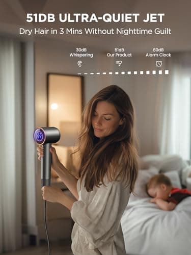 Dual Voltage Travel Hair Dryer with Diffuser, High-Speed Ionic Blow Dryer for Women, Fast Drying, Low Noise, Lightweight, No Heat Damage, European Travel 110V-120V/220V-240V 7