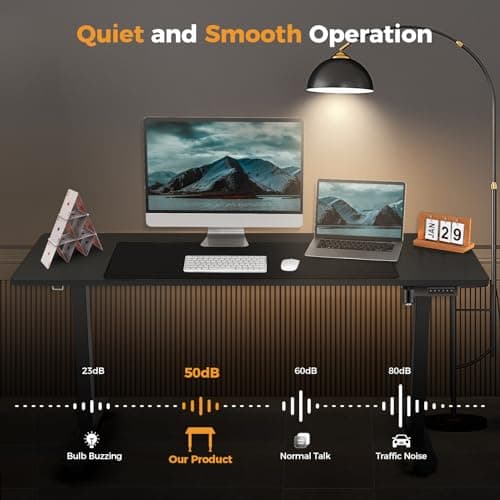 KORGOL Electric Standing Ergonomic Desk 48 x 24 Inches Adjustable Height Curved Sit Stand Up Desk for Home Office Computer Gaming with Memory Preset, Headphone Hook, Wheels (Black Frame & Brown Top)1 7