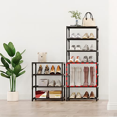 SOKOSEN 4-Tier Small Shoe Rack, Metal Stackable Kids Shoe Shelf Storage Zapateras Organizer,Narrow Shoe Rack Sturdy for Closet Hallway Entryway Living Room Bedroom (Black) 5