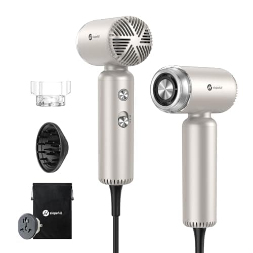 slopehill Dual Voltage Travel Mini Hair Dryer, Lightweight Ionic Blow Dryer, Professional Fast Drying, Compact Portabe Quiet Hairdryer with Magnetic Diffuser for Women, International European 100-240V