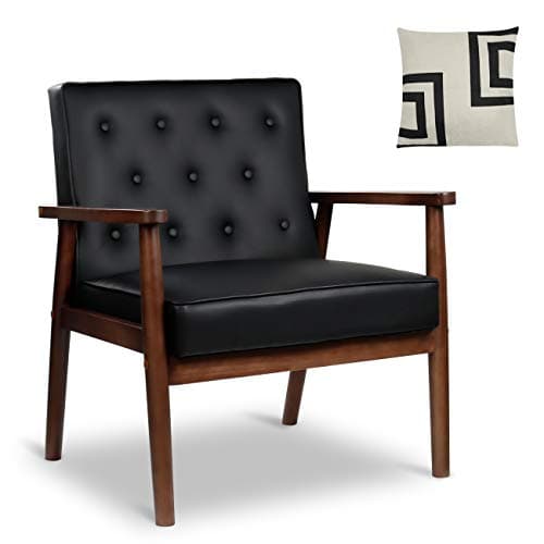 JIASTING Mid-Century Retro Modern Accent Chair Wooden Arm Upholstered Tufted Back Lounge Chairs Seat Size 24.4" 18.3" (Deep)