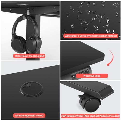 KORGOL Electric Standing Ergonomic Desk 48 x 24 Inches Adjustable Height Curved Sit Stand Up Desk for Home Office Computer Gaming with Memory Preset, Headphone Hook, Wheels (Black Frame & Brown Top)1 9