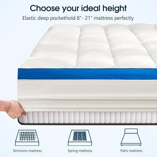 Mattress Topper Queen Size, CYMULA Cooling Mattress Pad Cover for Bed Back Pain, Extra Thick Pillow top Down Alternative Overfilled Plush with 8-21 Inch Deep Pocket - 60"x80" White 7