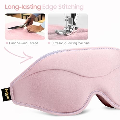 BeHoomi Sleep Mask, Premium Eye Mask for Sleeping, Total Blackout, Super Soft Comfort, Adjustable Fit, Upgraded 3D Ergonomic Designed Sleeping Mask for Home, Office, Travel, Meditation, Yoga, Pink 5