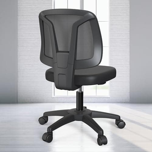 Armless Office Desk Chair No Arms with Back Support Rolling Wheels for Home Study Work