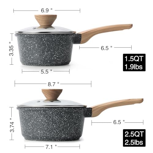 Kordisen Sauce Pan Set with Lid, 1.5QT & 2.5QT Non Stick Small Pots with Granite Coating, Saucepan with Pour Spout, Multipurpose Induction Cooking Pans, PFOA/PFOS Free 6