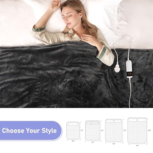 Cushious Electric Heated Blanket Throw 50''x60''Size Faux Fur Heating Blanket 10 Heating Settings, 1-8h Timer & Overheat Protection, Machine Washable, Soft Flannel and Sherpa Full Body Warmth 5