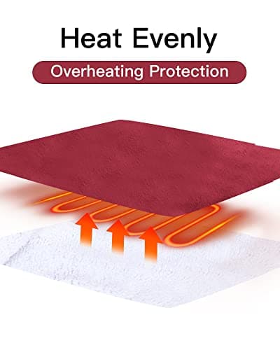 McJaw Electric Heated Blanket Throw Size 50" x60”, 5 Heating Levels & 3 Hours Auto Shutdown, Super Soft Flannel with Sherpa, ETL Certified Overheating Protection, Red 8