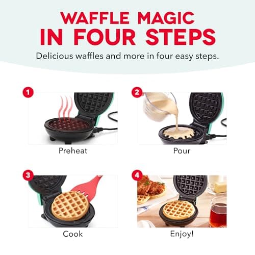 Dash Mini Waffle Maker- Compact Electric Iron for Creative Homemade Treats - PTFE nonstick surface - Easy-to-Clean - Perfect for Kids & Families - Black 6
