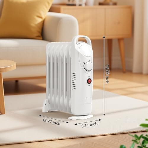 Oil Filled Radiator Heater, Electric Oil Radiant Heater Under Desk, 700W Heat Up & Overheat Protection, Portable Space Heater for Bedroom Office Indoor Use, White 9