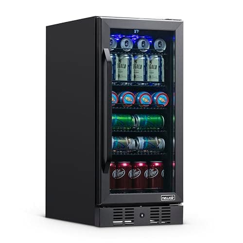 NewAir 96 Can Built-In Beverage Refrigerator | 15” Small Mini Fridge for Bedroom, Home Bar or Office | Quiet Cooling & Precise Temperature Control | Black Stainless Steel