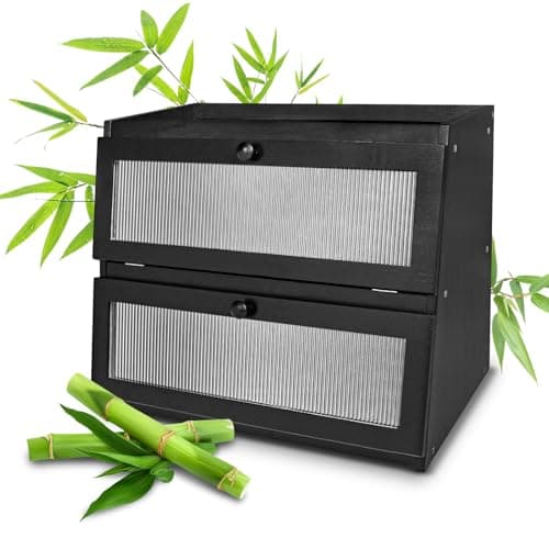 Bread Box, 100% Natural Bamboo Storage, Extra Large Capacity Container, Double Layer Breadbox for Kitchen Countertop, Farmhouse Homemade Organizer with Instruction and Screwdriver Assembly Required