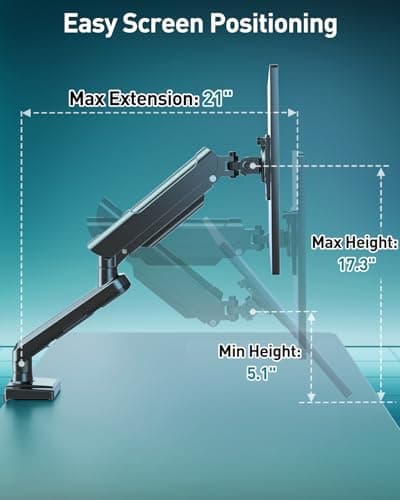 Single Monitor Desk Mount, 13-32 inch Adjustable Full Motion Monitor Arm, Computer Monitor Stand Holder with Clamp and Grommet Base, Fits 4.4 to 22lbs Screens, VESA Mount Bracket, Black, Freelift Pro 6